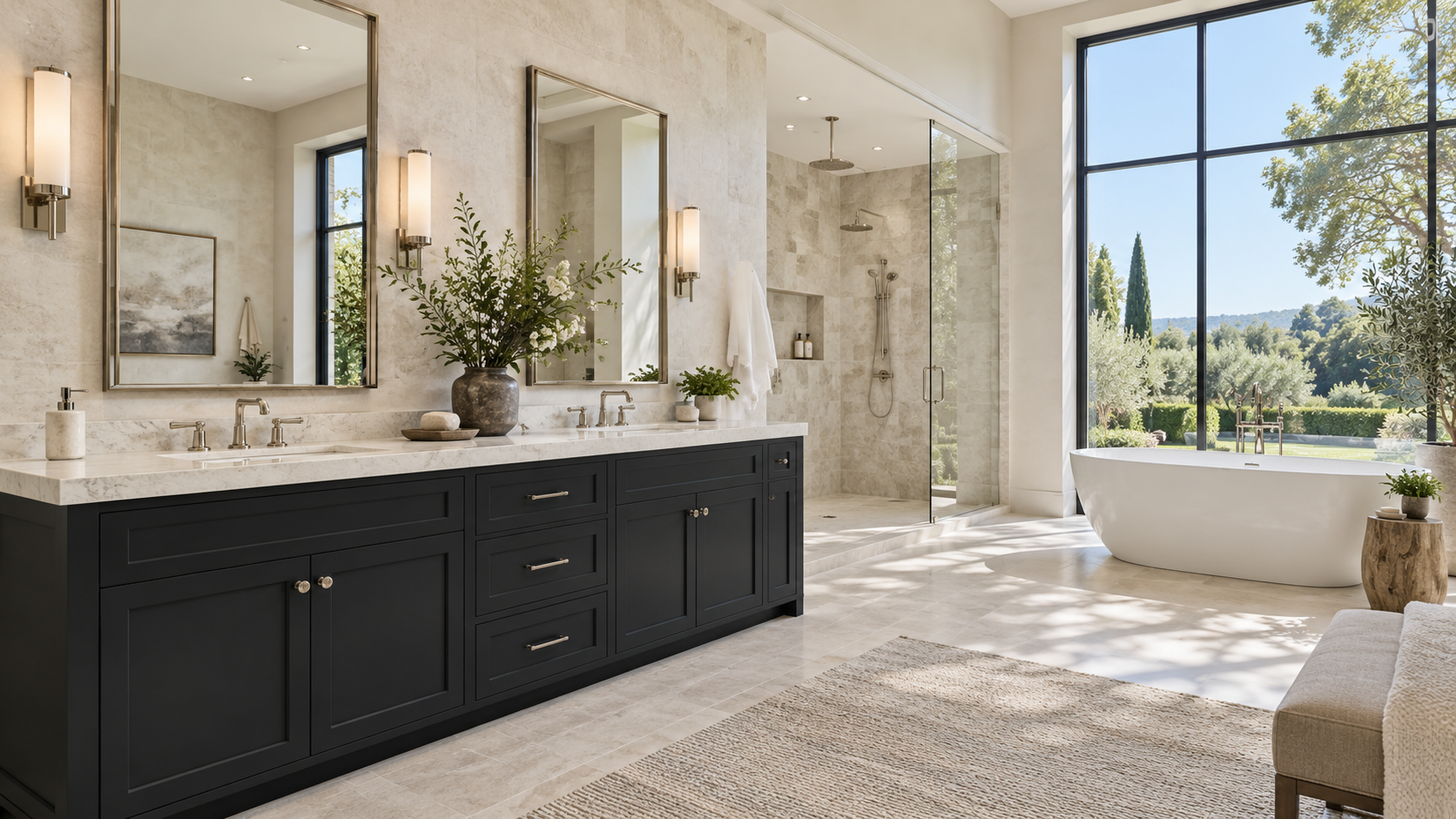 Black bathroom, complete room view