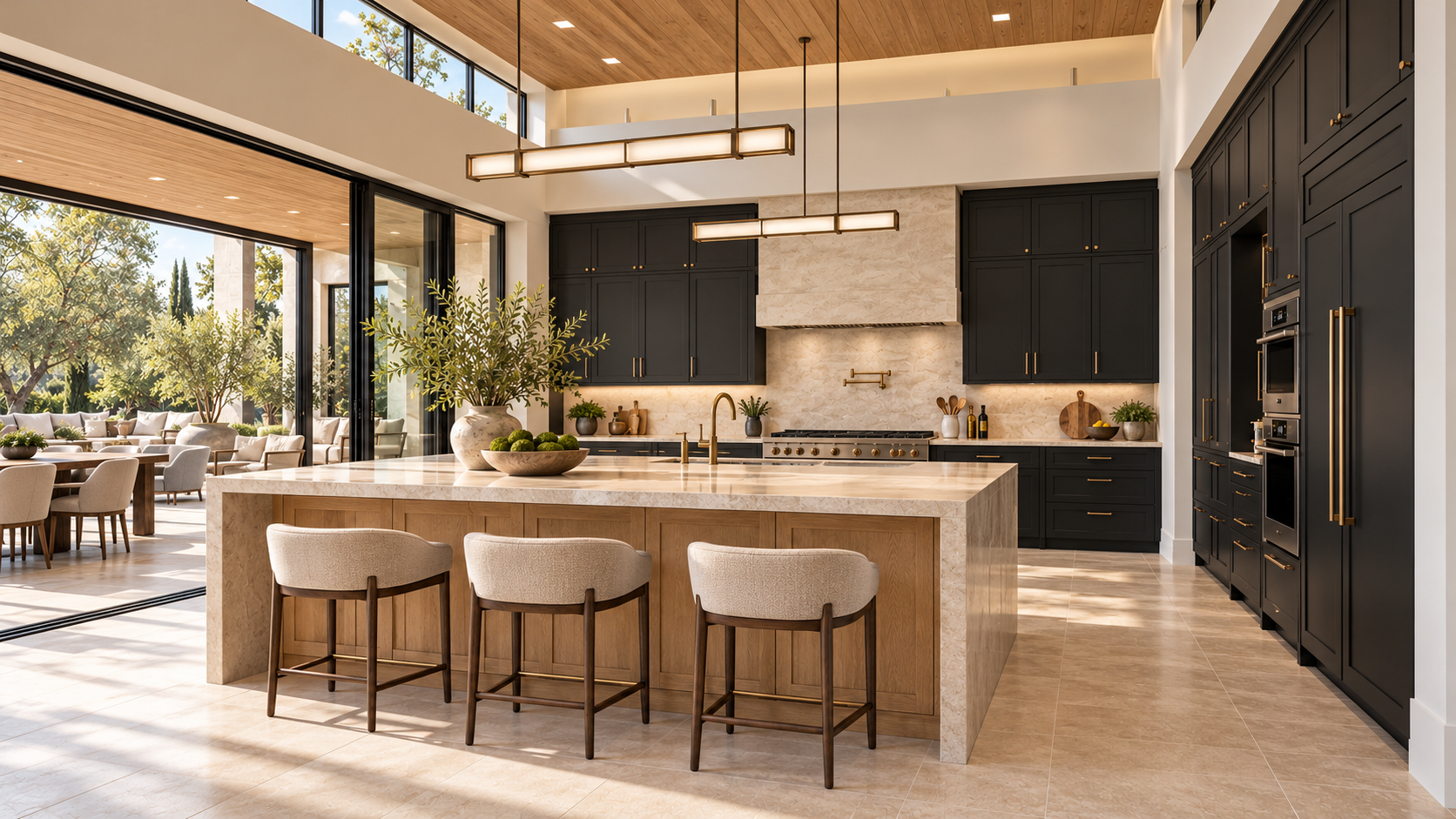 Black kitchen, complete room view
