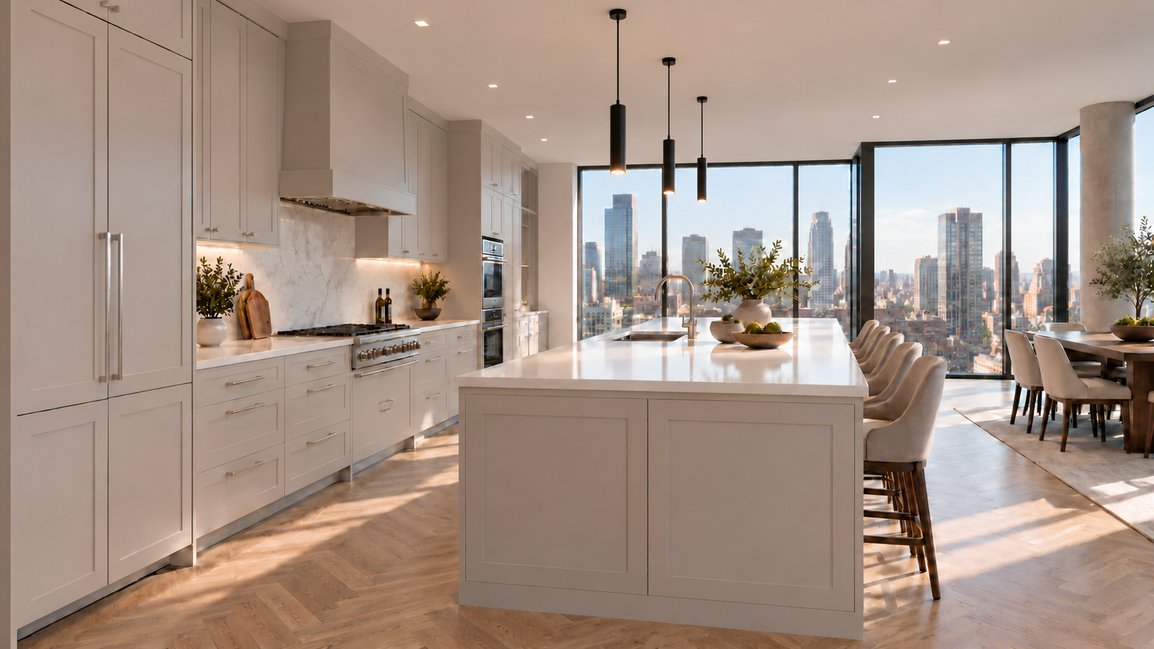 Light Warm Gray kitchen, complete room view