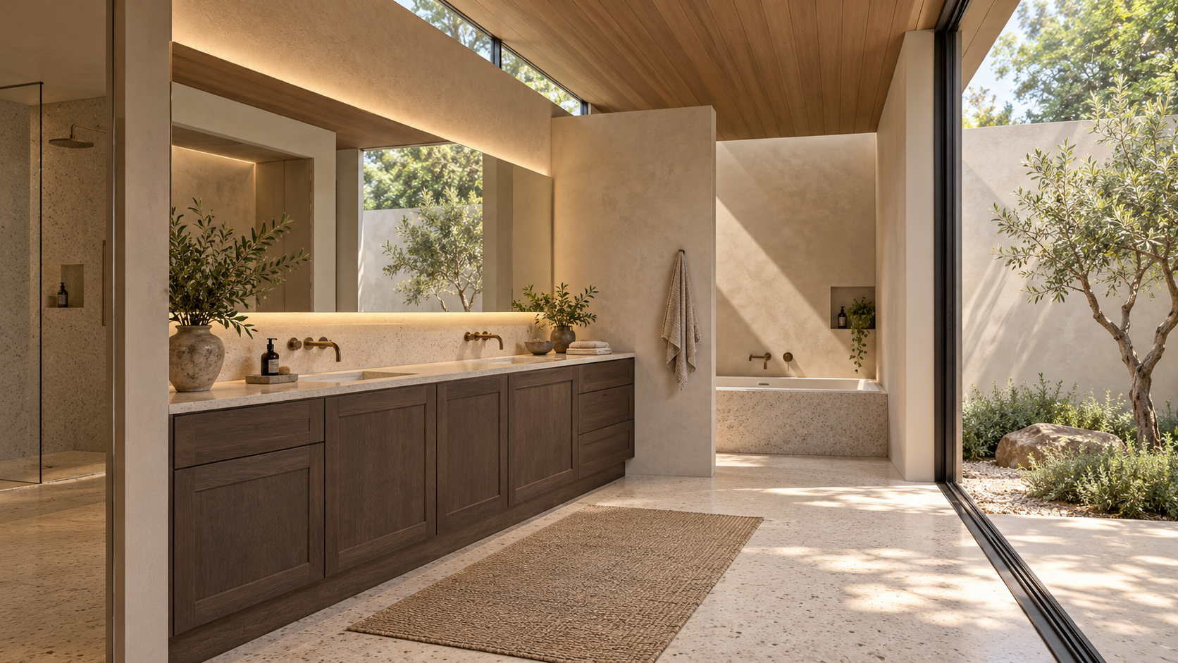 Dark Walnut Tone bathroom, complete room view