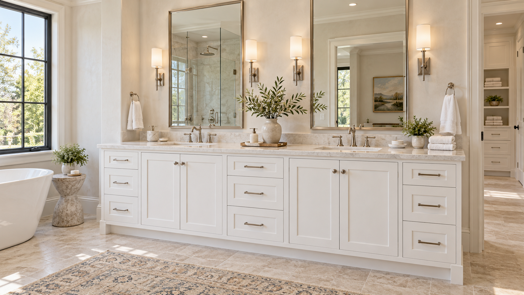 Pure White bathroom, complete room view